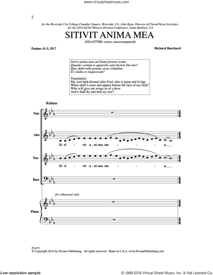 Sitivit anima mea sheet music for choir (SSAATTBB) by Richard Burchard, intermediate skill level