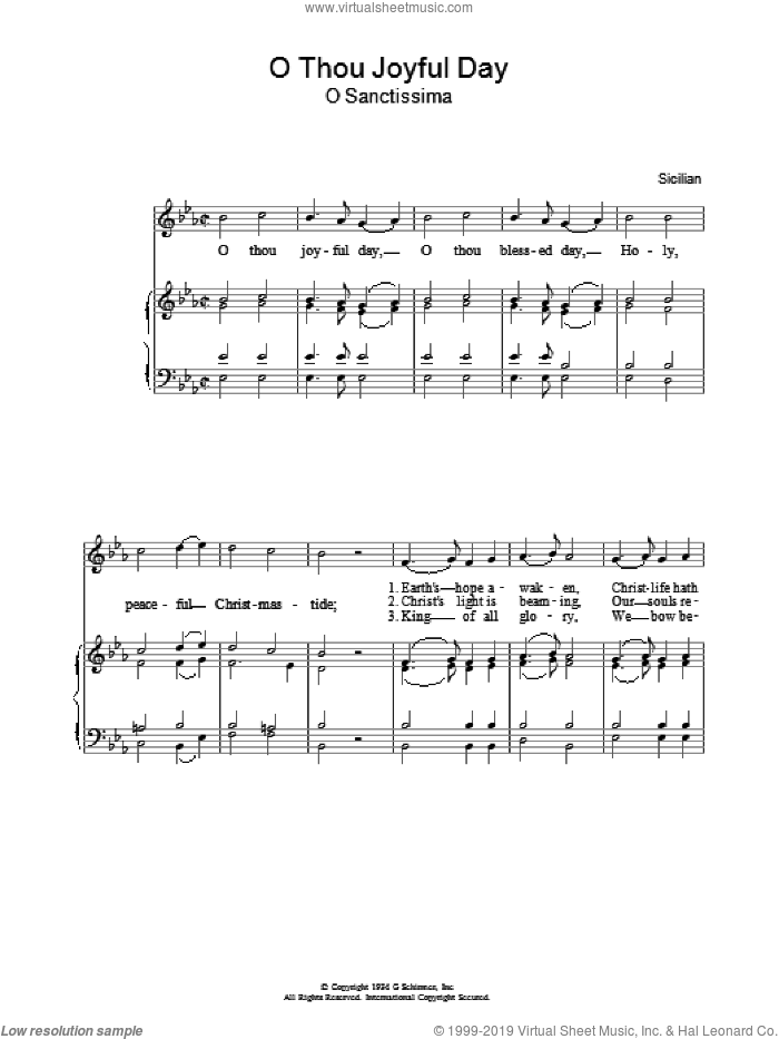 O Thou Joyful Day sheet music for voice, piano or guitar, intermediate skill level