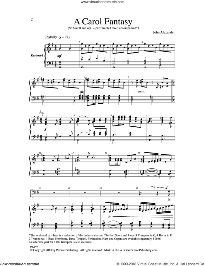 A Carol Fantasy sheet music for choir (SATB: soprano, alto, tenor, bass) by John Alexander, intermediate skill level