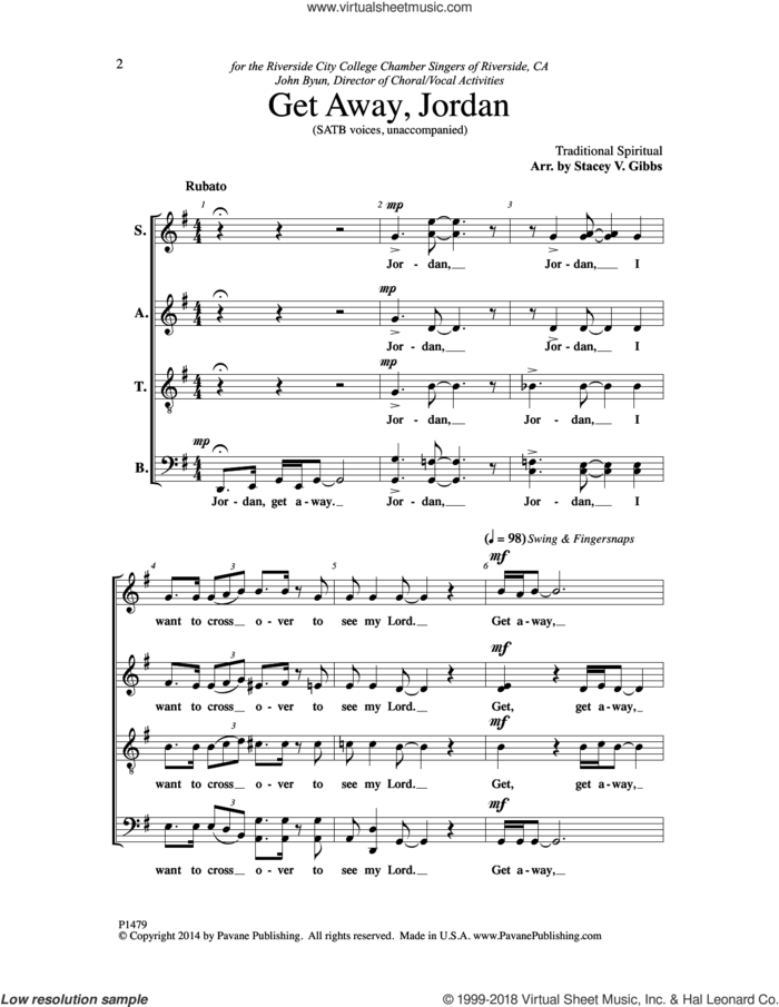 Get Away, Jordon sheet music for choir (SATB: soprano, alto, tenor, bass) by Stacey V. Gibbs, intermediate skill level