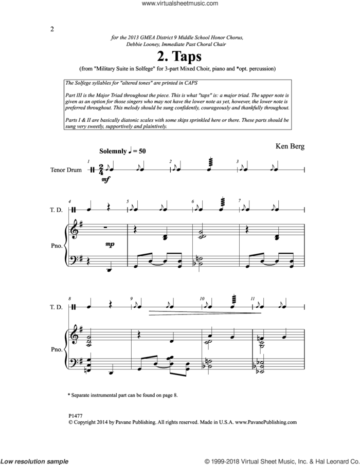 Taps sheet music for choir (3-Part Mixed) by Ken Berg, intermediate skill level