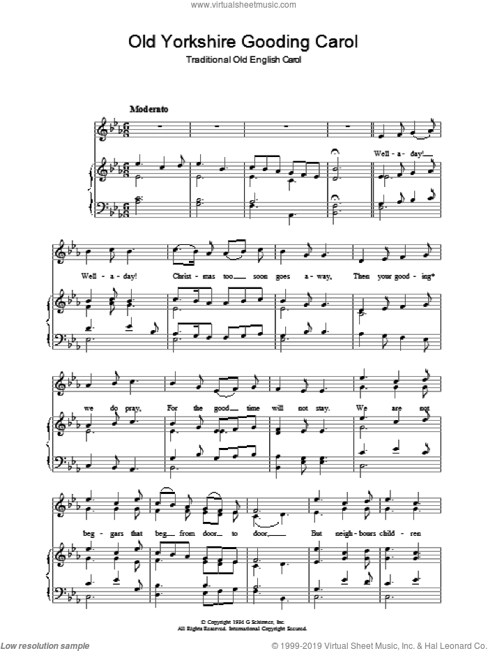 Old Yorkshire Gooding Carol sheet music for voice, piano or guitar, intermediate skill level