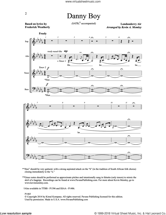 Danny Boy (arr. Kevin A. Memley) sheet music for choir (SATB: soprano, alto, tenor, bass) by Kevin A. Memley and Frederick Weatherly, intermediate skill level