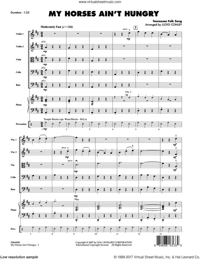 My Horses Ain't Hungry (COMPLETE) sheet music for orchestra by Lloyd Conley and Tennessee Folk Song, classical score, intermediate skill level