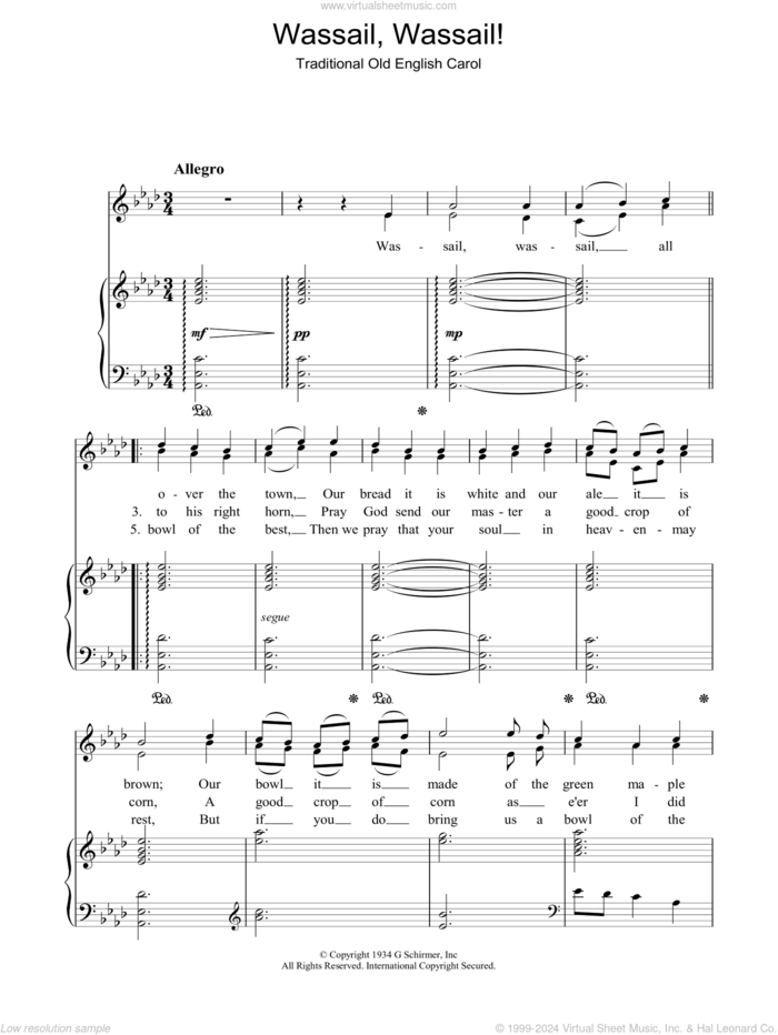 Wassail! Wassail! sheet music for voice, piano or guitar, intermediate skill level