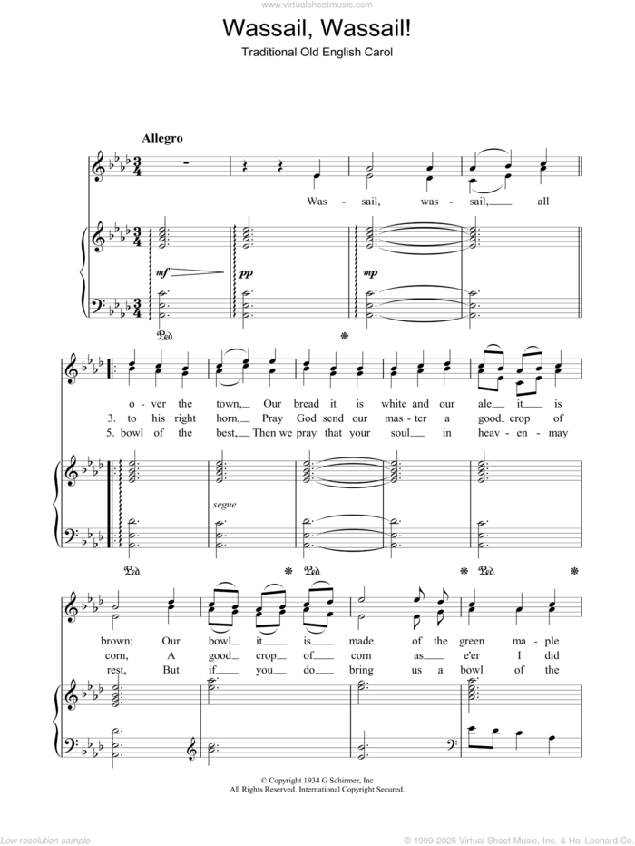 Wassail! Wassail! sheet music for voice, piano or guitar, intermediate skill level