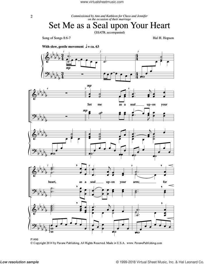 Set Me as a Seal upon Your Heart sheet music for choir (SSATB) by Hal H. Hopson, intermediate skill level