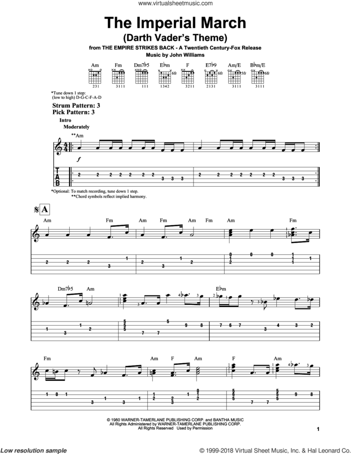 The Imperial March (Darth Vader's Theme) sheet music for guitar solo (easy tablature) by John Williams, easy guitar (easy tablature)