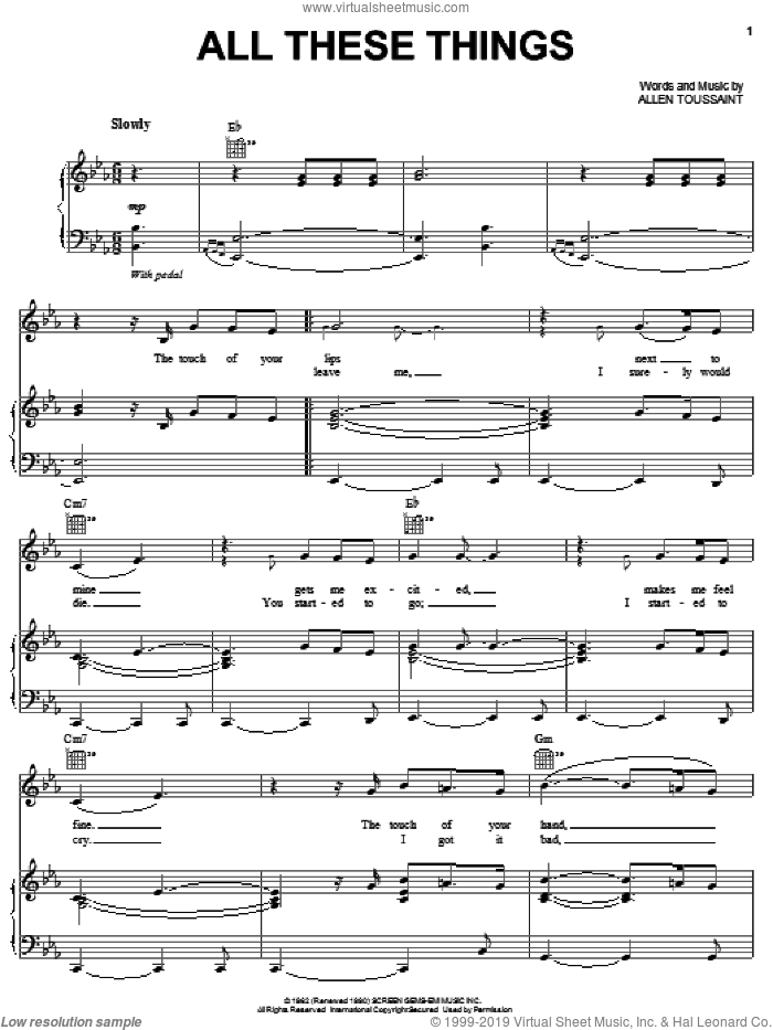 All These Things sheet music for voice, piano or guitar by Elvis Costello & Allen Toussaint, Elvis Costello and Allen Toussaint, intermediate skill level
