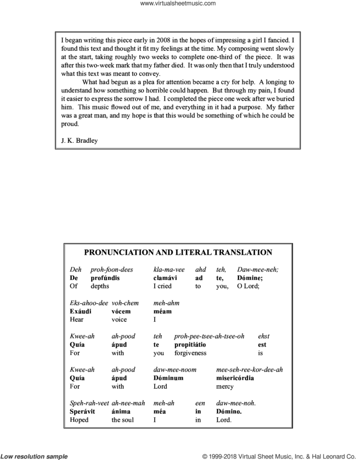 De Profundis sheet music for choir (SATB: soprano, alto, tenor, bass) by J. K. Bradley, intermediate skill level