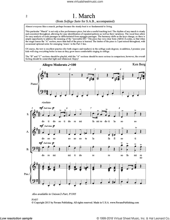 March sheet music for choir (SAB: soprano, alto, bass) by Ken Berg, intermediate skill level