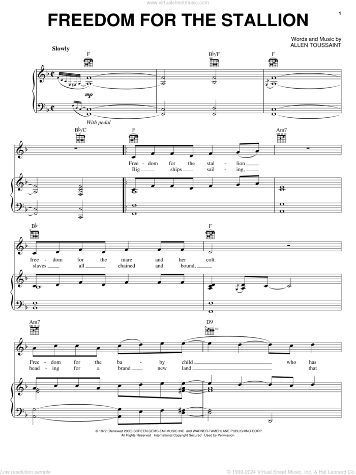 Freedom For The Stallion sheet music for voice, piano or guitar by Elvis Costello & Allen Toussaint, Elvis Costello and Allen Toussaint, intermediate skill level