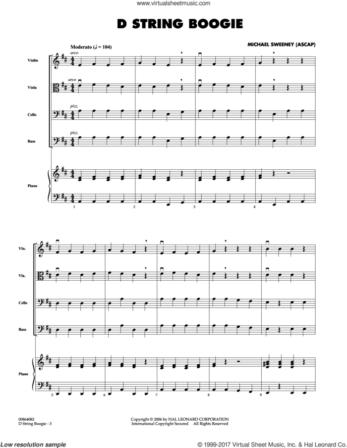 D String Boogie (COMPLETE) sheet music for orchestra by Michael Sweeney, intermediate skill level