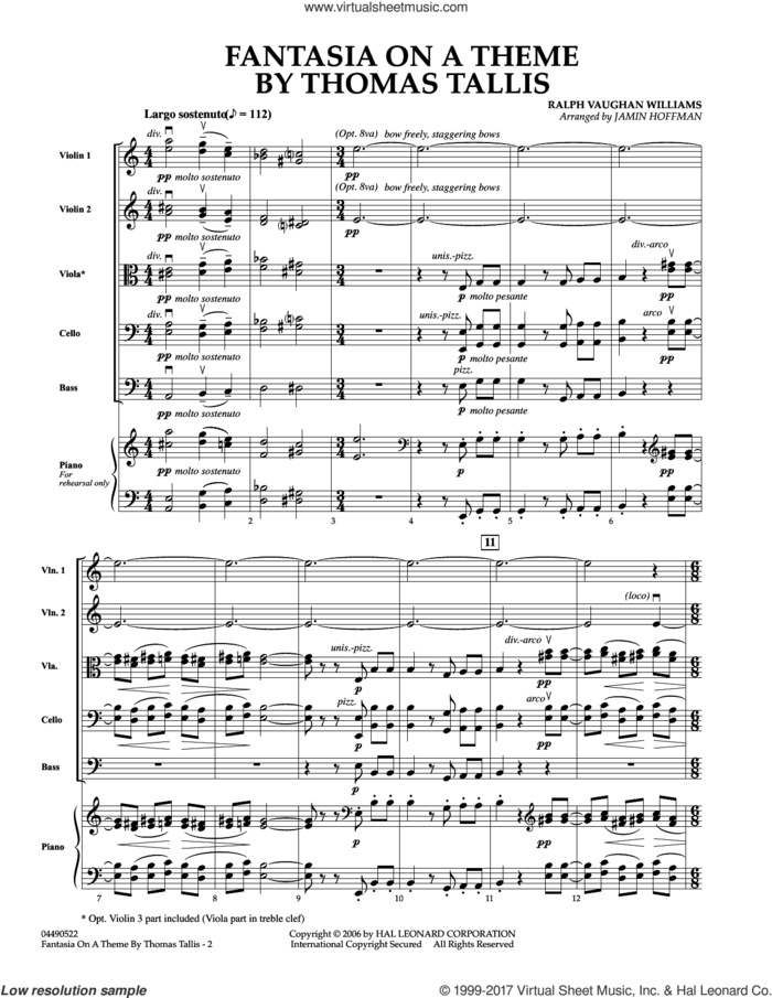 Fantasia on a Theme by Thomas Tallis (COMPLETE) sheet music for orchestra by Ralph Vaughan Williams, Jamin Hoffman and Vaughan Williams, classical score, intermediate skill level