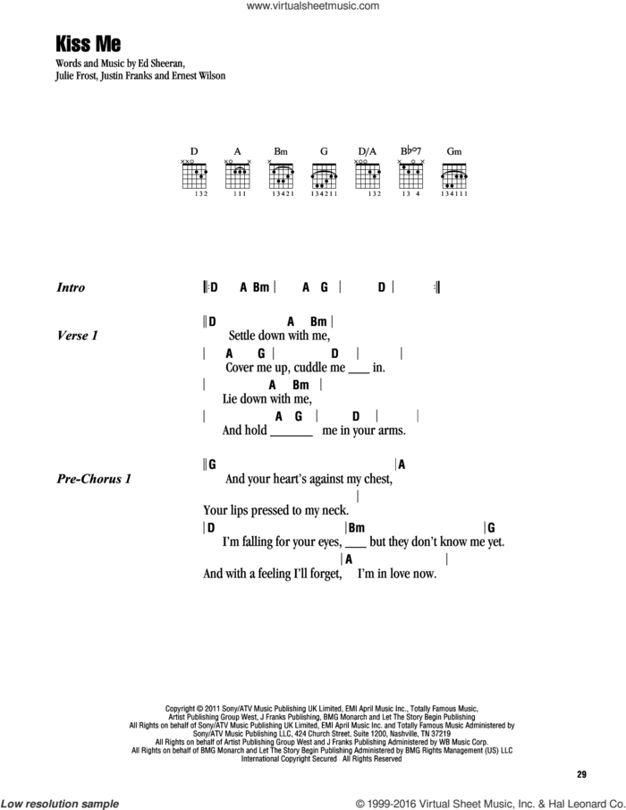Kiss Me sheet music for guitar (chords) by Ed Sheeran, Ernest Wilson, Julie Frost and Justin Franks, intermediate skill level