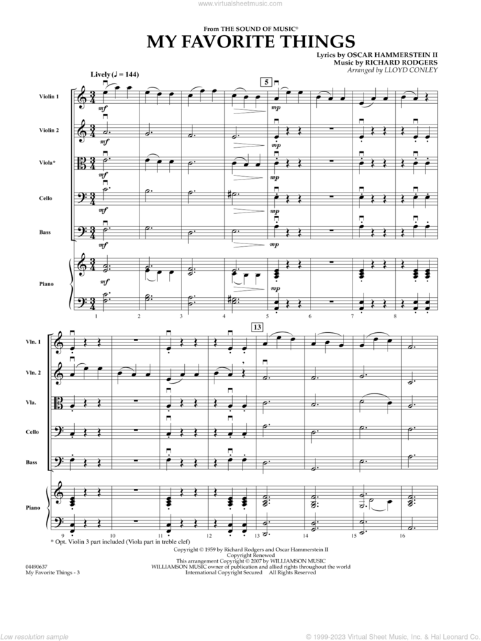 My Favorite Things sheet music for orchestra (full score) by Richard Rodgers, Lloyd Conley, Chicago, Lorrie Morgan and Oscar II Hammerstein, intermediate skill level