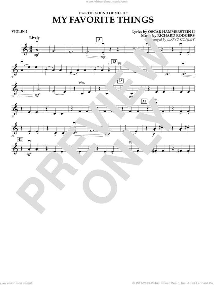 My Favorite Things sheet music for orchestra (violin 2) by Richard Rodgers, Lloyd Conley, Chicago, Lorrie Morgan and Oscar II Hammerstein, intermediate skill level