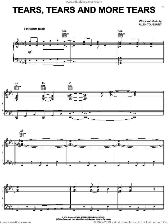 Tears, Tears And More Tears sheet music for voice, piano or guitar by Elvis Costello & Allen Toussaint, Elvis Costello and Allen Toussaint, intermediate skill level