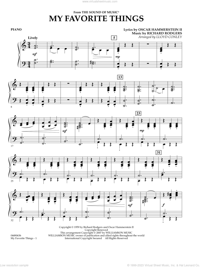My Favorite Things sheet music for orchestra (piano) by Richard Rodgers, Lloyd Conley, Chicago, Lorrie Morgan and Oscar II Hammerstein, intermediate skill level