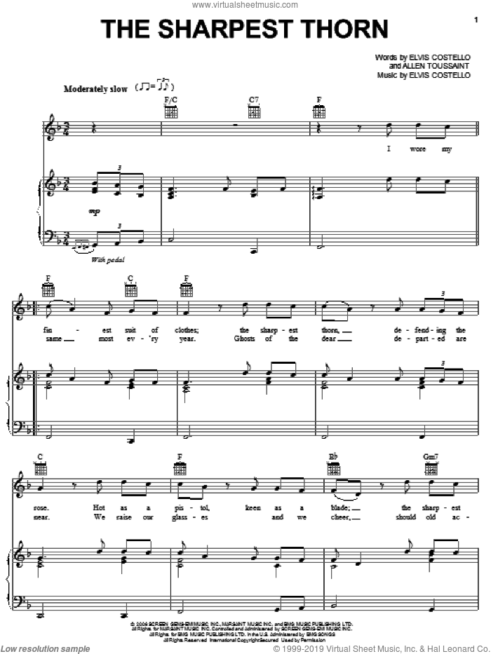 The Sharpest Thorn sheet music for voice, piano or guitar by Elvis Costello & Allen Toussaint, Allen Toussaint and Elvis Costello, intermediate skill level