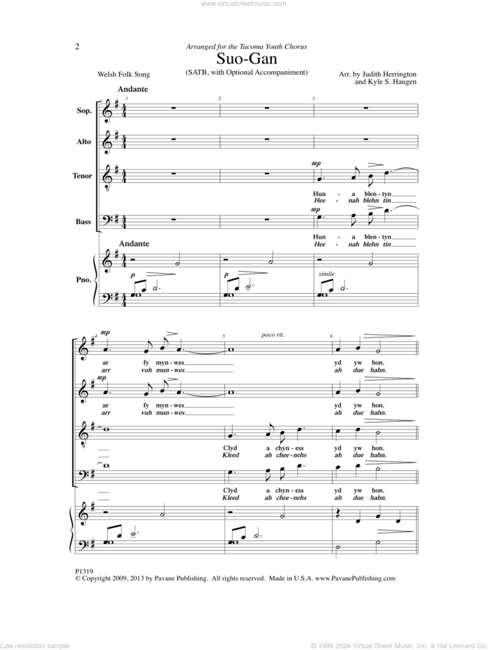 Suo-Gan sheet music for choir (SATB: soprano, alto, tenor, bass) by Judith Herrington/ Kyle Haugen, intermediate skill level