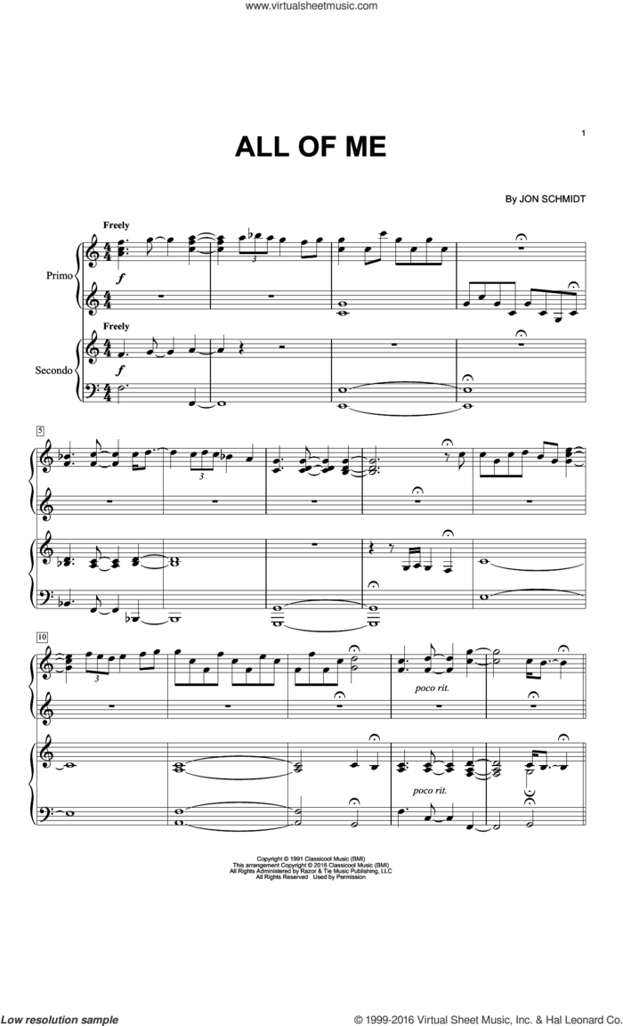 All Of Me sheet music for piano four hands by The Piano Guys and Jon Schmidt, intermediate skill level