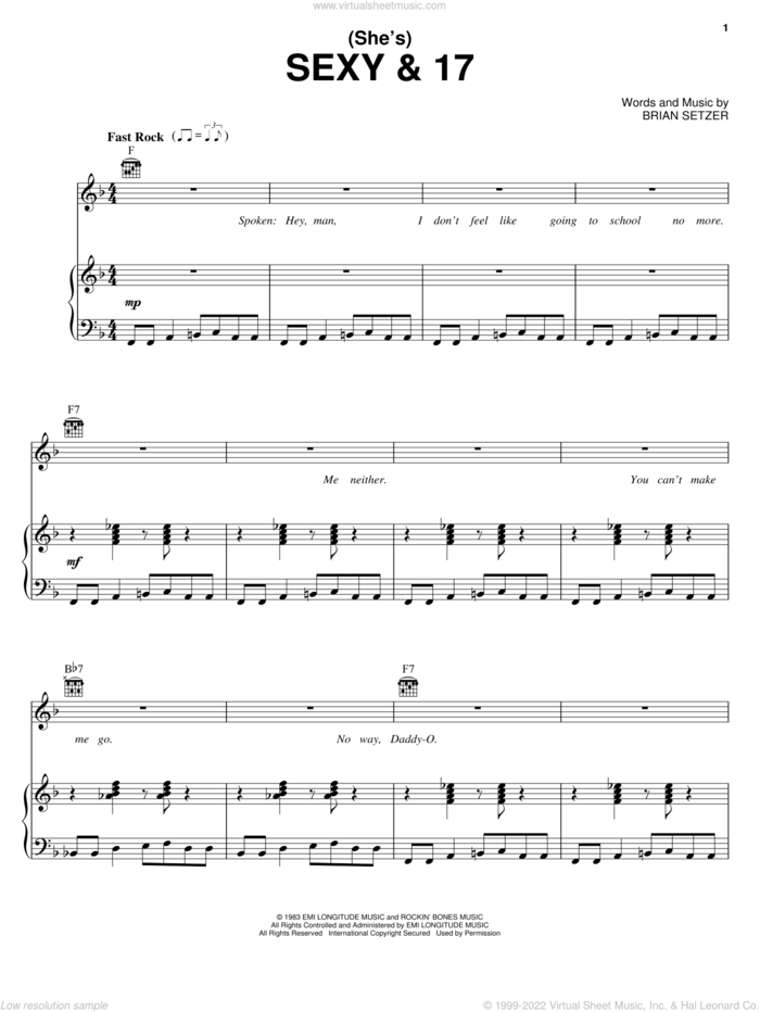 (She's) Sexy and 17 sheet music for voice, piano or guitar by Stray Cats and Brian Setzer, intermediate skill level