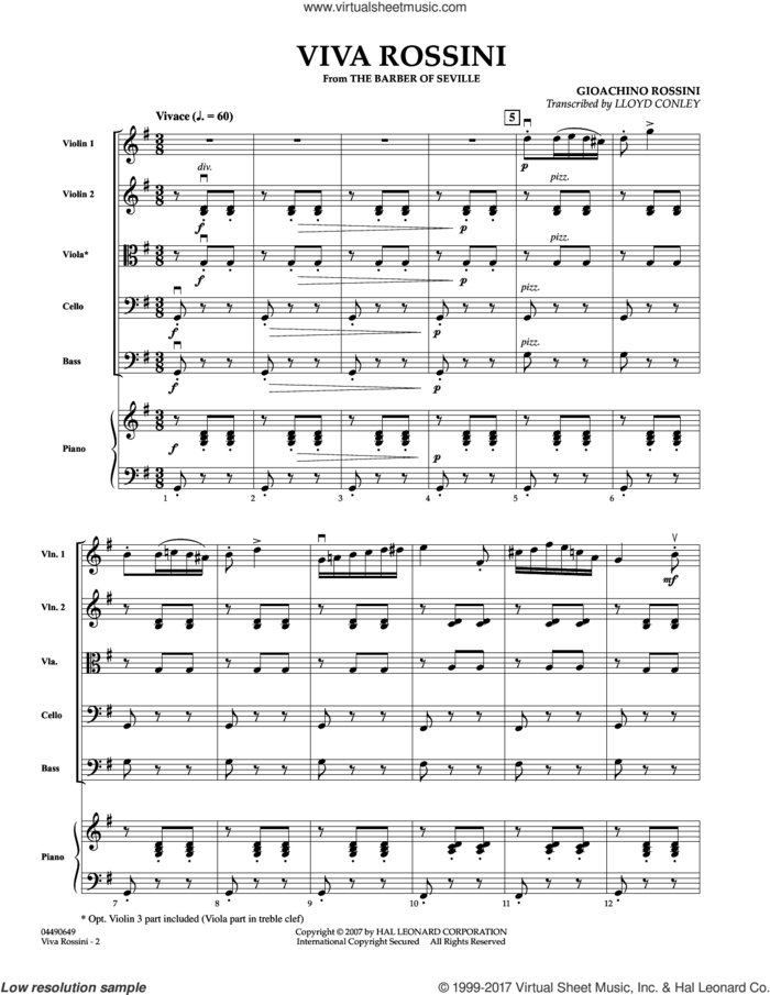 Viva Rossini (from The Barber Of Seville) (COMPLETE) sheet music for orchestra by Gioacchino Rossini and Lloyd Conley, classical score, intermediate skill level