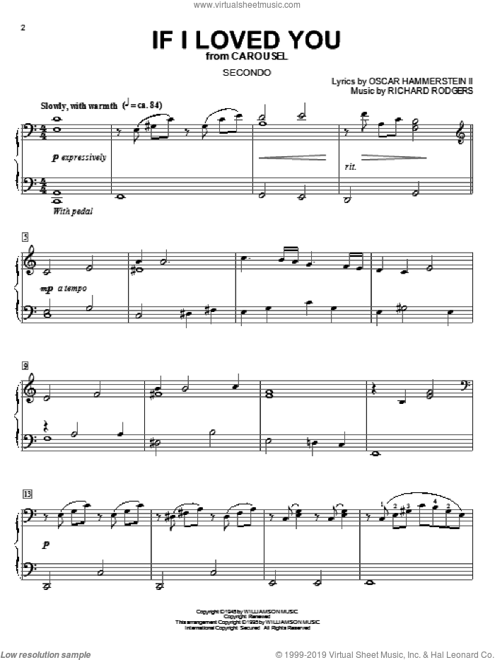 If I Loved You sheet music for piano four hands by Rodgers & Hammerstein, Carousel (Musical), Oscar II Hammerstein and Richard Rodgers, intermediate skill level