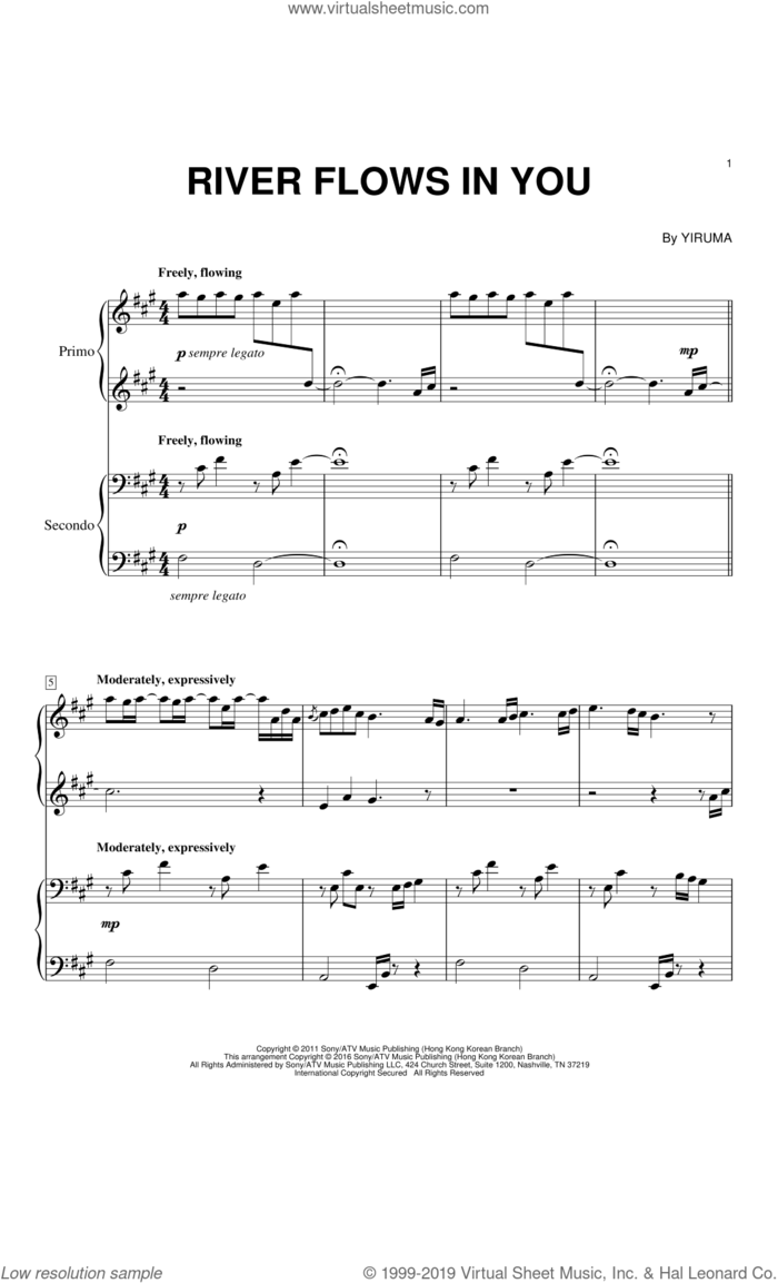 River Flows In You sheet music for piano four hands by Yiruma, intermediate skill level