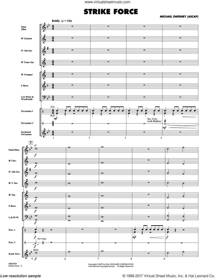 Strike Force (COMPLETE) sheet music for concert band by Michael Sweeney, intermediate skill level