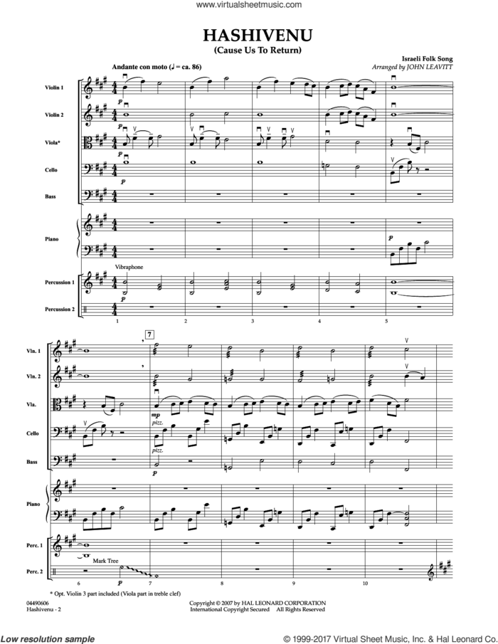 Hashivenu (Cause Us to Return) (COMPLETE) sheet music for orchestra by John Leavitt and Israeli Folk Song, intermediate skill level