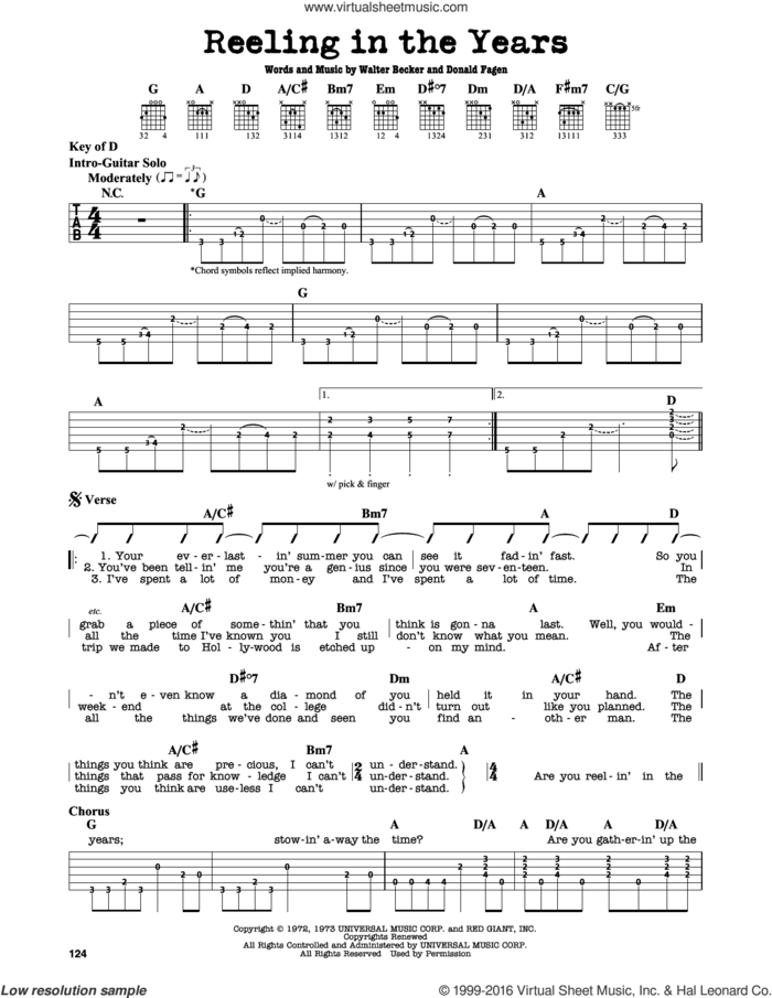 Reeling In The Years sheet music for guitar solo (lead sheet) by Steely Dan, Donald Fagen and Walter Becker, intermediate guitar (lead sheet)