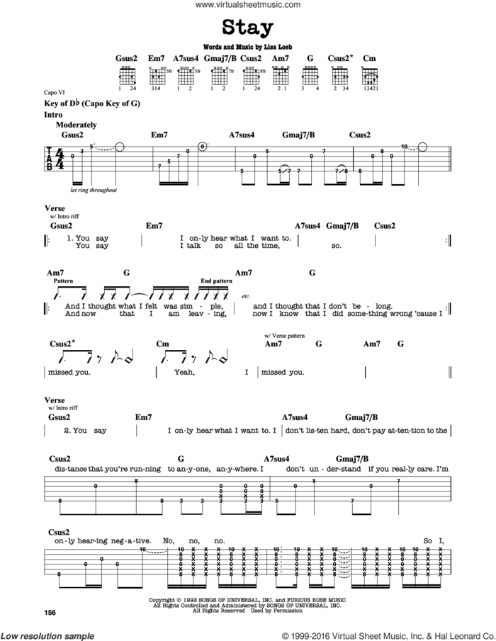 Stay sheet music for guitar solo (lead sheet) by Lisa Loeb & Nine Stories and Lisa Loeb, intermediate guitar (lead sheet)