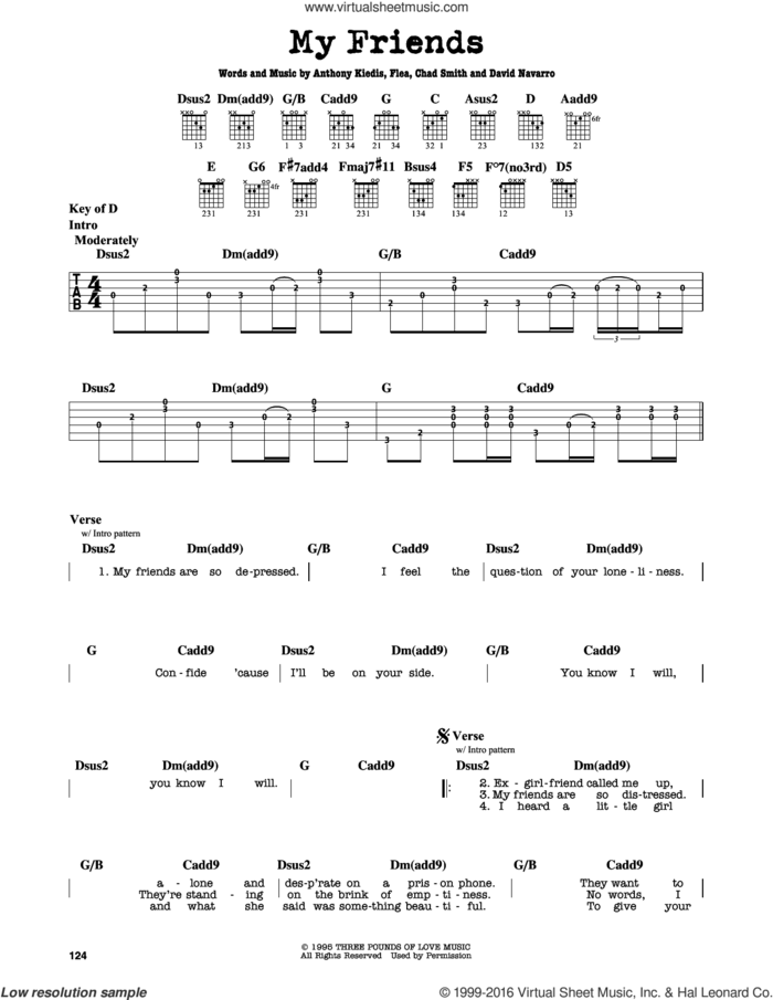 My Friends sheet music for guitar solo (lead sheet) by Red Hot Chili Peppers, Anthony Kiedis, Chad Smith, David Navarro and Flea, intermediate guitar (lead sheet)