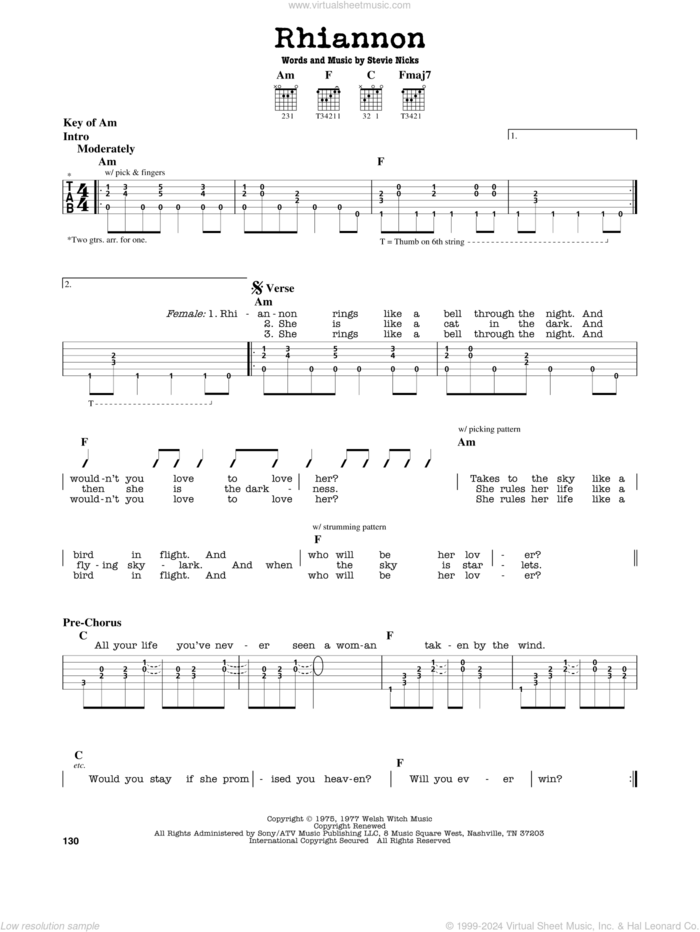 Rhiannon sheet music for guitar solo (lead sheet) by Fleetwood Mac and Stevie Nicks, intermediate guitar (lead sheet)