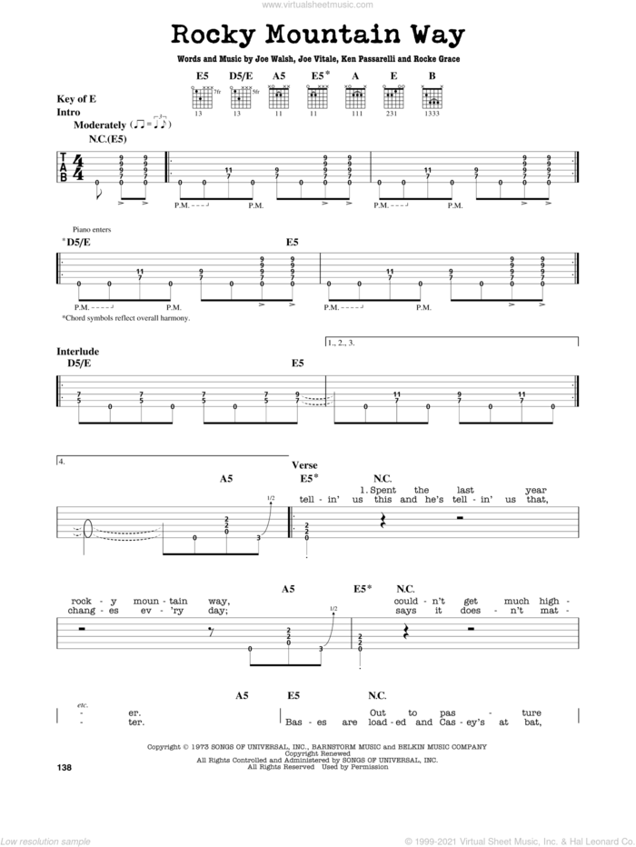 Rocky Mountain Way sheet music for guitar solo (lead sheet) by Godsmack, Joe Vitale, Joe Walsh, Ken Passarelli and Rocke Grace, intermediate guitar (lead sheet)