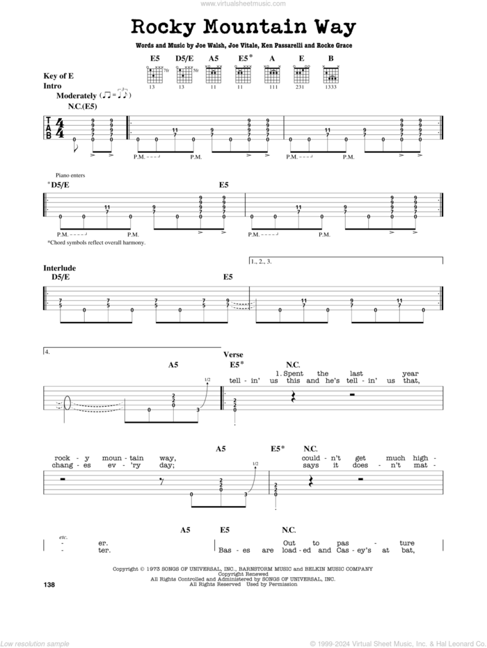 Rocky Mountain Way sheet music for guitar solo (lead sheet) by Godsmack, Joe Vitale, Joe Walsh, Ken Passarelli and Rocke Grace, intermediate guitar (lead sheet)