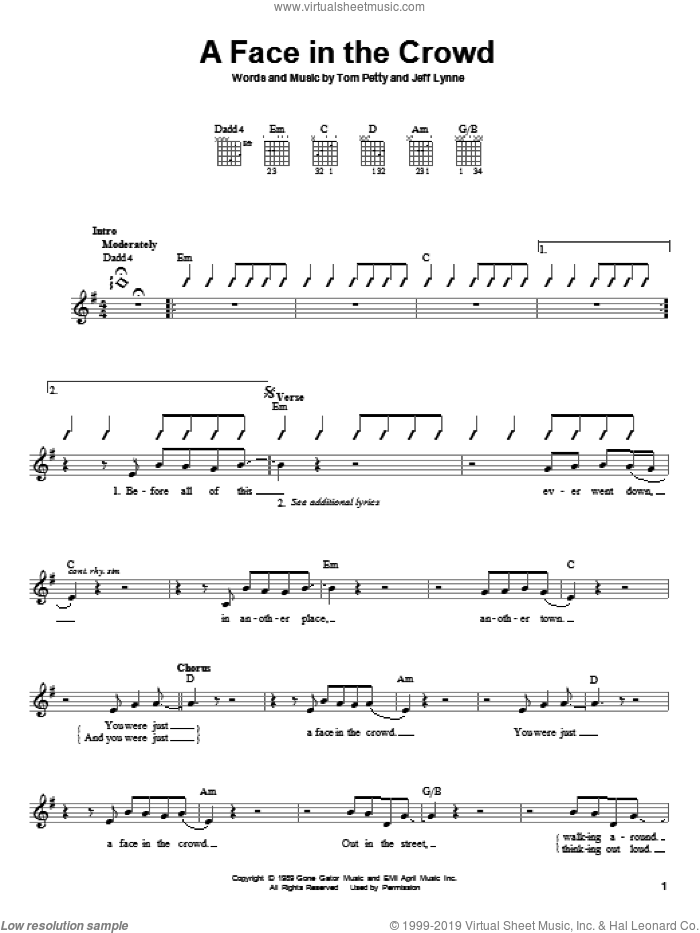 A Face In The Crowd sheet music for guitar solo (chords) by Tom Petty and Jeff Lynne, easy guitar (chords)