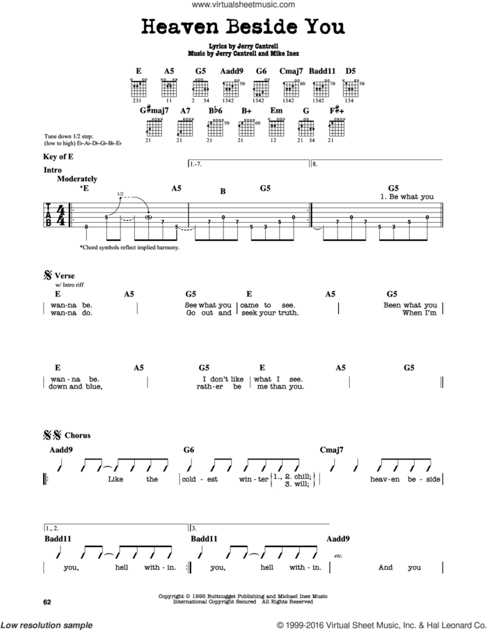 Heaven Beside You sheet music for guitar solo (lead sheet) by Alice In Chains, Jerry Cantrell and Mike Inez, intermediate guitar (lead sheet)