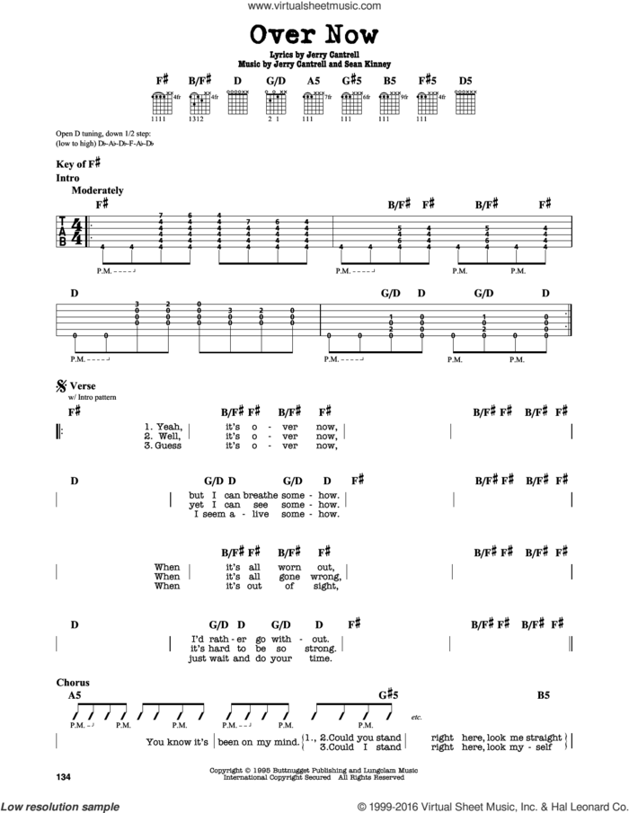 Over Now sheet music for guitar solo (lead sheet) by Alice In Chains, Jerry Cantrell and Sean Kinney, intermediate guitar (lead sheet)