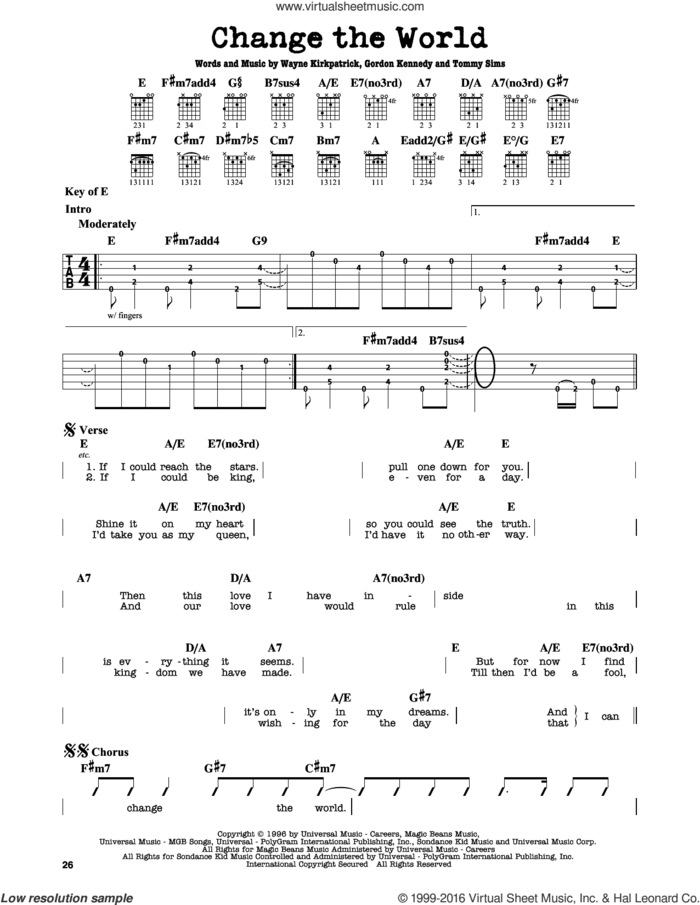 Change The World sheet music for guitar solo (lead sheet) by Eric Clapton, Wynonna, Gordon Kennedy, Tommy Sims and Wayne Kirkpatrick, intermediate guitar (lead sheet)