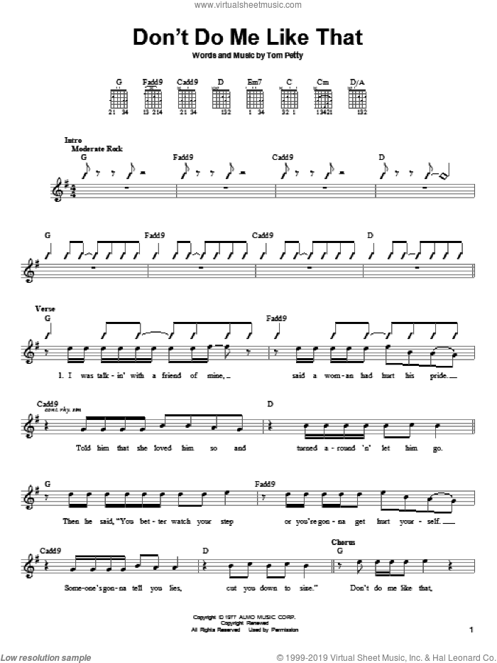 Don't Do Me Like That sheet music for guitar solo (chords) by Tom Petty And The Heartbreakers and Tom Petty, easy guitar (chords)