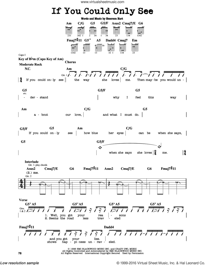 If You Could Only See sheet music for guitar solo (lead sheet) by Tonic and Emerson Hart, intermediate guitar (lead sheet)