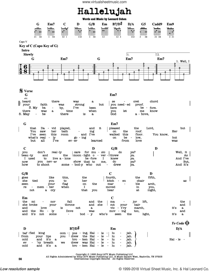 Hallelujah sheet music for guitar solo (lead sheet) by Justin Timberlake & Matt Morris featuring Charlie Sexton, Lee DeWyze and Leonard Cohen, intermediate guitar (lead sheet)