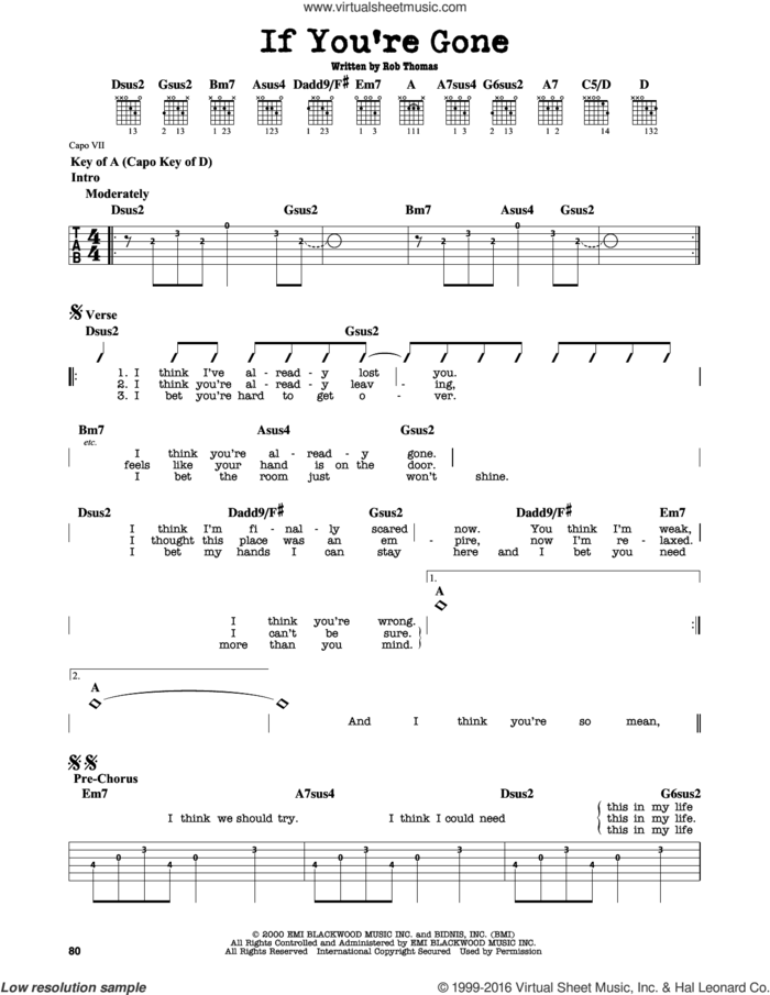 If You're Gone sheet music for guitar solo (lead sheet) by Matchbox Twenty and Rob Thomas, intermediate guitar (lead sheet)