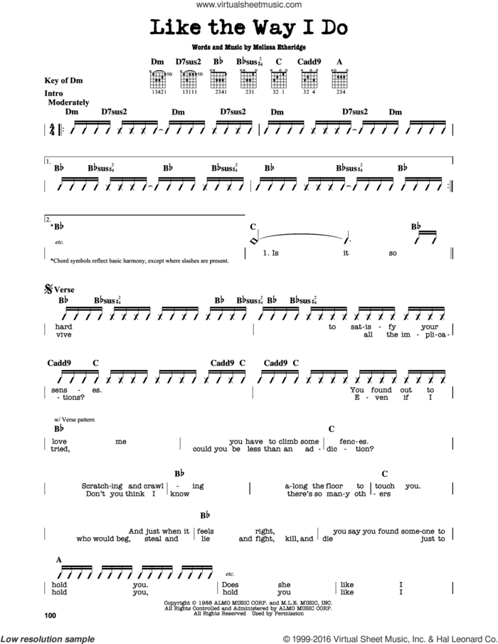 Like The Way I Do sheet music for guitar solo (lead sheet) by Melissa Etheridge, intermediate guitar (lead sheet)