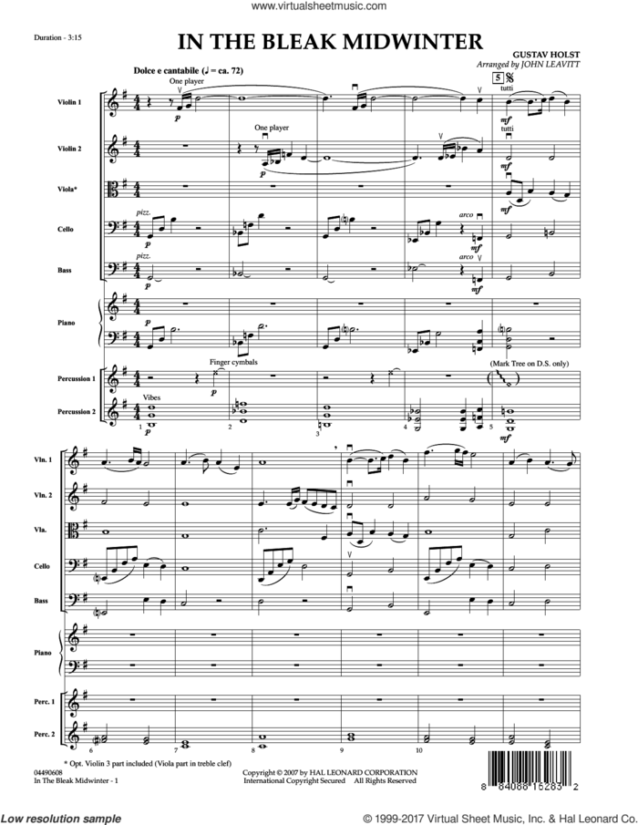 In the Bleak Midwinter (COMPLETE) sheet music for orchestra by John Leavitt, Christina Rossetti and Gustav Holst, intermediate skill level