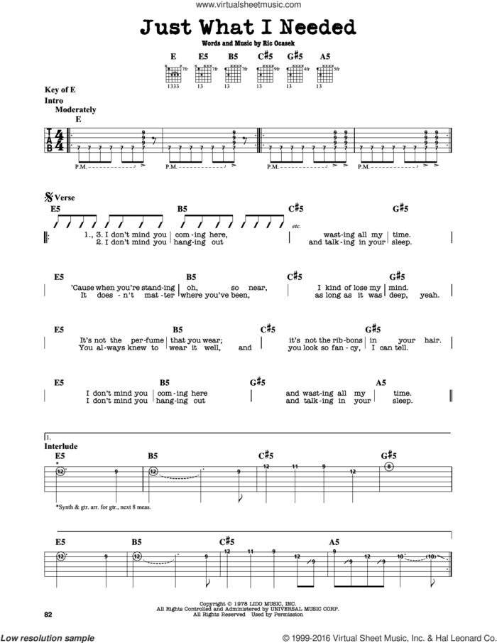 Just What I Needed sheet music for guitar solo (lead sheet) by The Cars and Ric Ocasek, intermediate guitar (lead sheet)