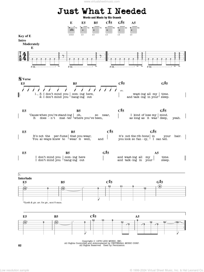 Just What I Needed sheet music for guitar solo (lead sheet) by The Cars and Ric Ocasek, intermediate guitar (lead sheet)